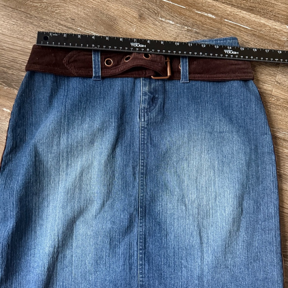 Route 66 Denim and Brown Pencil Skirt Women’s Size 10 Stretch Belted - Picture 3 of 7